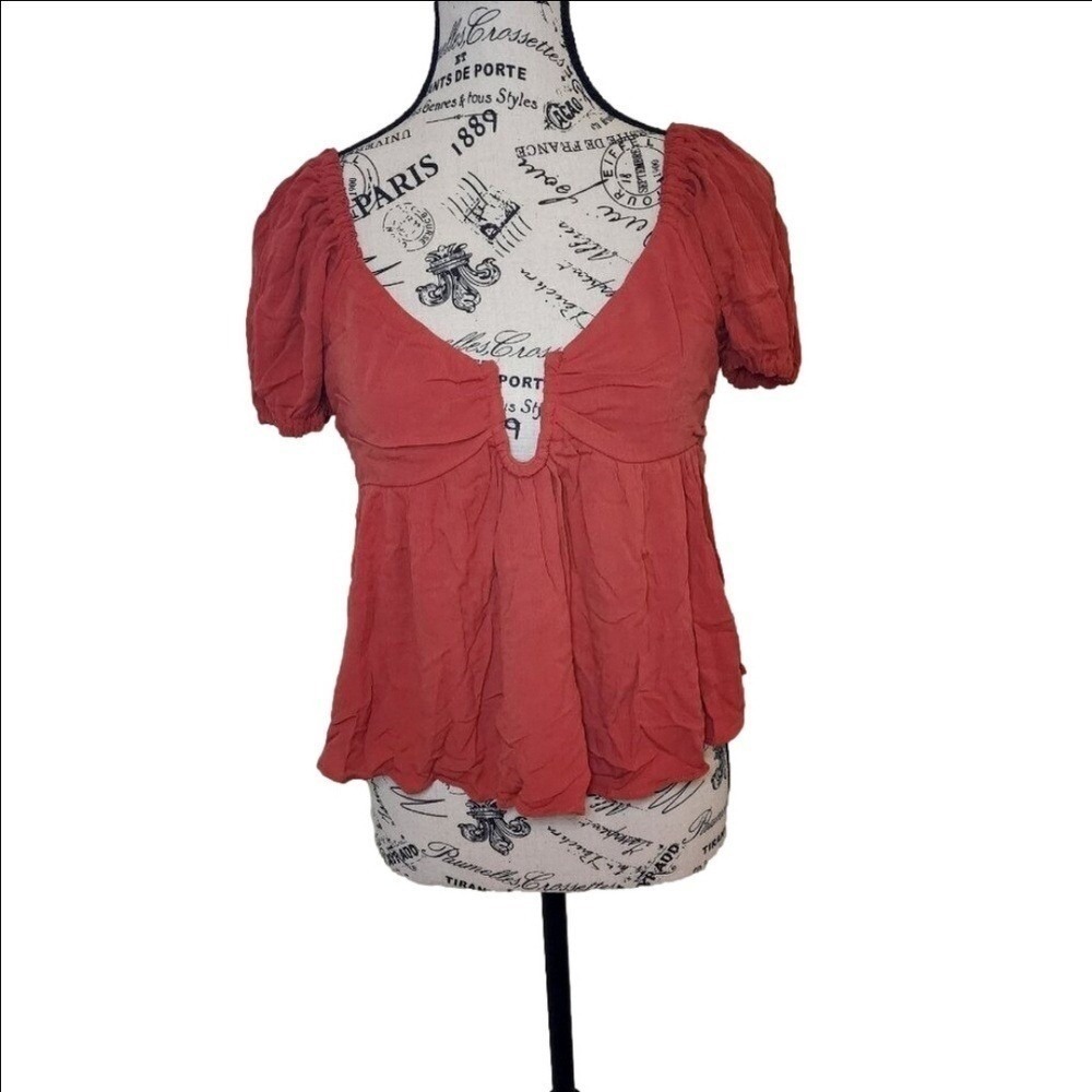 Harmony in Nature Rust Crepe Off-Shoulder Empire Blouse Size M NWT